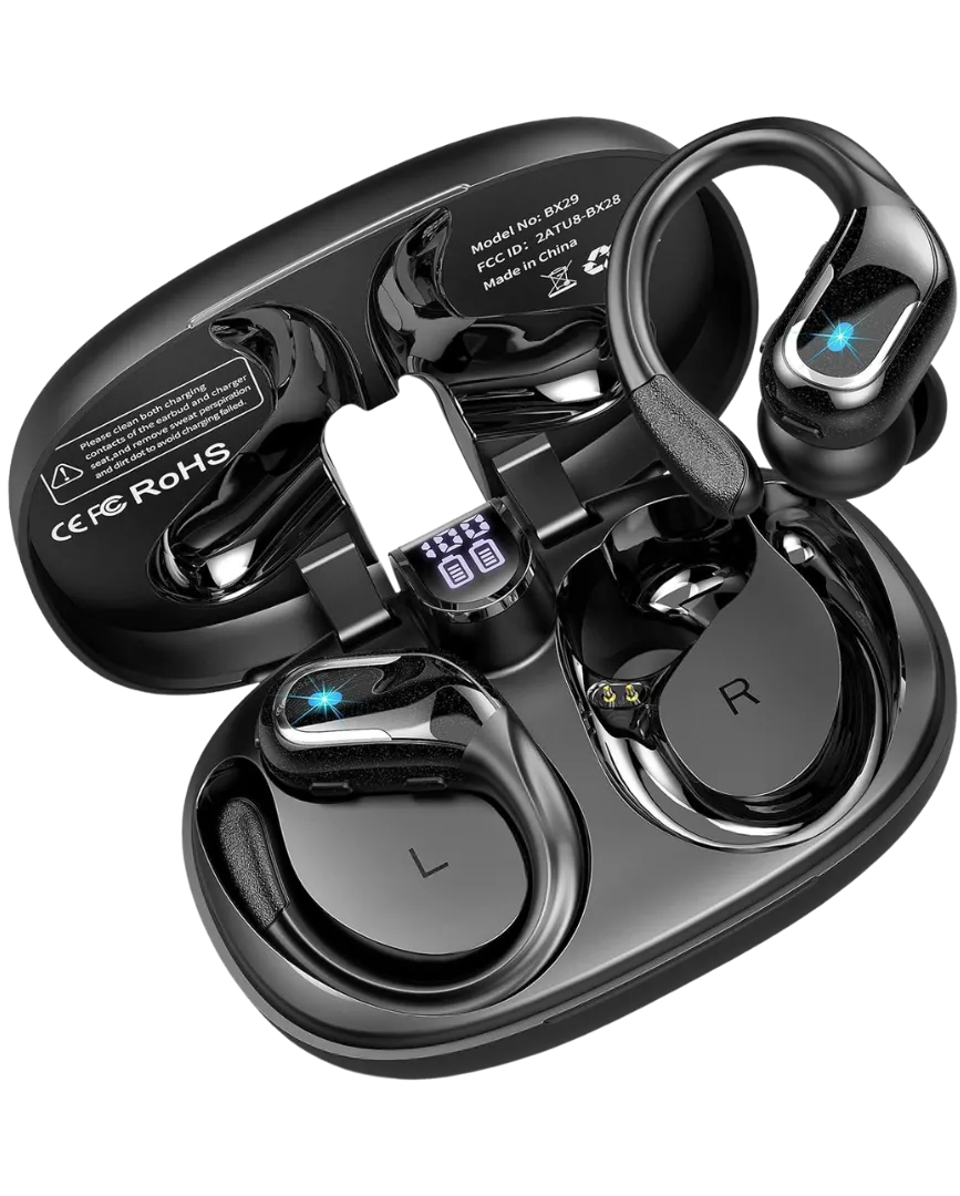 Fone de ouvido sem fio, Bluetooth 5.3 com microfone com cancelamento de ruído, fone de ouvido estéreo HiFi 75H com tela de LED