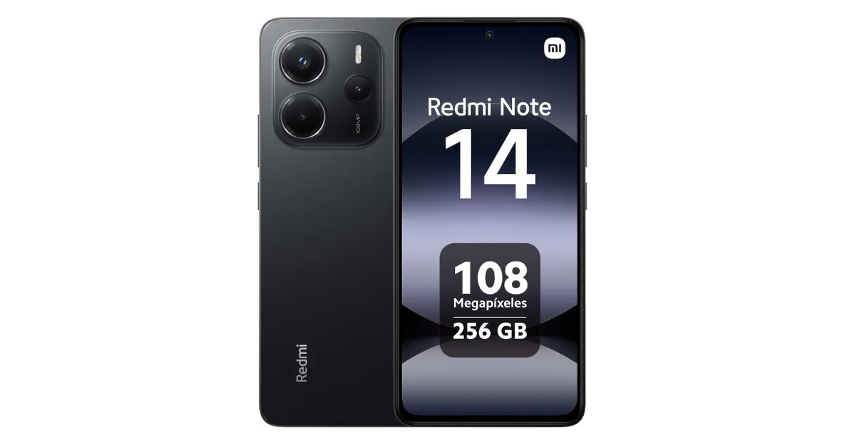 Smartphone Xiaomi Redmi Note 14 preto com câmera tripla de 108 megapixels e 256GB de armazenamento, celular bom e barato para comprar