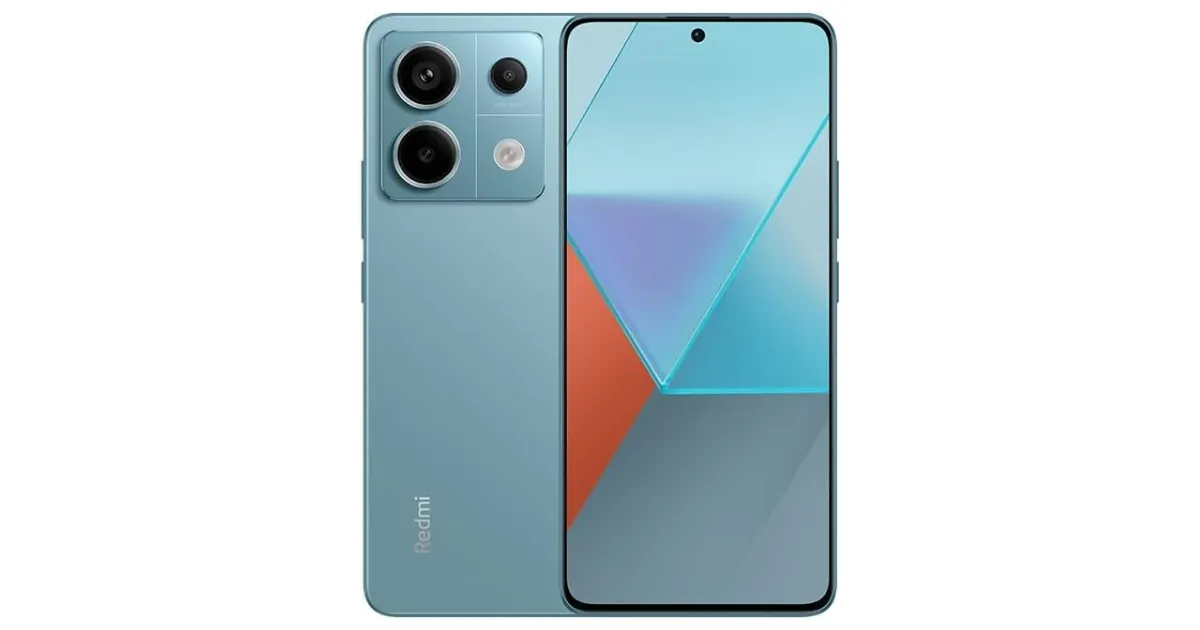 Smartphone Xiaomi Redmi Note 13 Pro 5G azul visto de frente e verso, destacando a tela grande e o módulo de câmeras traseiras.